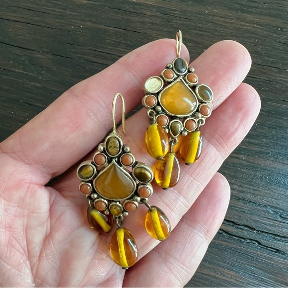 LC Lauren Conrad Jewelry - Amber Colored Earth Tones Dangle Beaded Chandelier Pair of Earrings